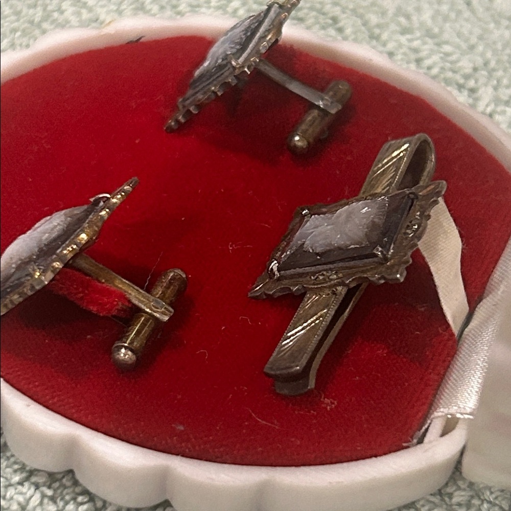 Vintage 40’s 800 silver cameo tie bar & cufflinks from the Cameos Factory Italy - Picture 8 of 15